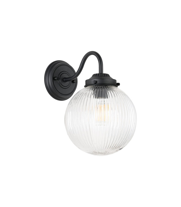 Afton Wall Light 20cm Acorn Ribbed Glass 1 x E27 Satin Black/Clear-4