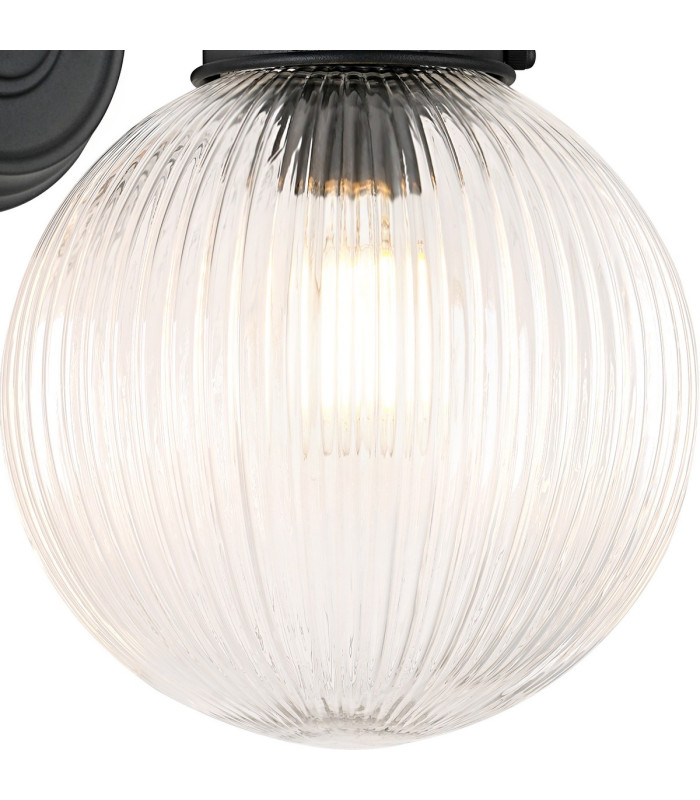 Afton Wall Light 20cm Acorn Ribbed Glass 1 x E27 Satin Black/Clear-6
