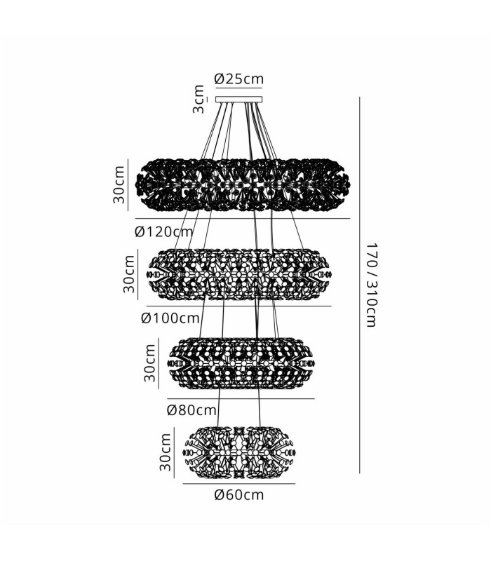 Salisbury 4 Tier 60cm + 80cm + 100cm + 120cm Pendant 12 + 20 + 26 + 30 Light G9 French Gold/Crystal Item Weight: 46kg-2