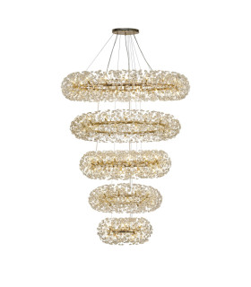 Salisbury 5 Tier 60cm + 80cm + 100cm + 120cm + 140cm Pendant Light G9 French Gold/Crystal Item Weight: 67kg-1