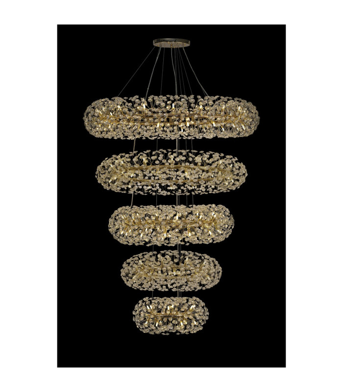 Salisbury 5 Tier 60cm + 80cm + 100cm + 120cm + 140cm Pendant Light G9 French Gold/Crystal Item Weight: 67kg-3