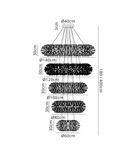 Salisbury 5 Tier 60cm + 80cm + 100cm + 120cm + 140cm Pendant Light G9 Polished Chrome/Crystal Item Weight: 67kg-2