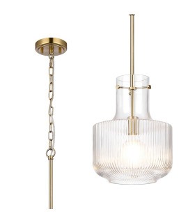 Lockport Fluted Ribbed Glass Pendant 1 x E27 Gold/Clear Glass-1