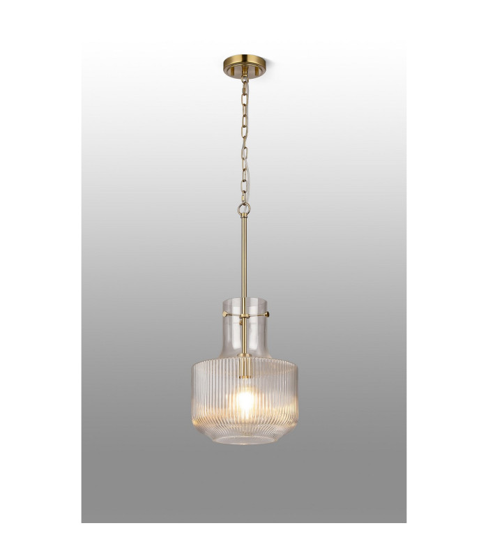 Lockport Fluted Ribbed Glass Pendant 1 x E27 Gold/Clear Glass-3