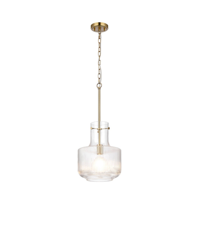 Lockport Fluted Ribbed Glass Pendant 1 x E27 Gold/Clear Glass-4