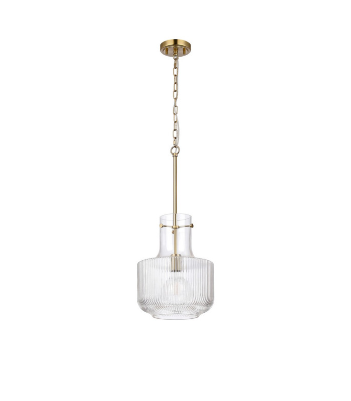 Lockport Fluted Ribbed Glass Pendant 1 x E27 Gold/Clear Glass-5