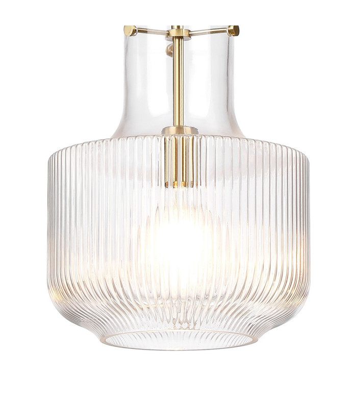 Lockport Fluted Ribbed Glass Pendant 1 x E27 Gold/Clear Glass-8