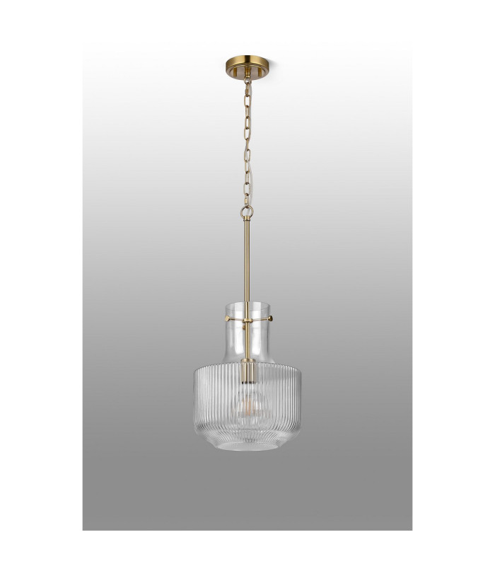 Lockport Fluted Ribbed Glass Pendant 1 x E27 Gold/Clear Glass-9