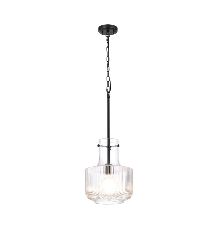 Lockport Fluted Ribbed Glass Pendant 1 x E27 Satin Black/Clear Glass-4