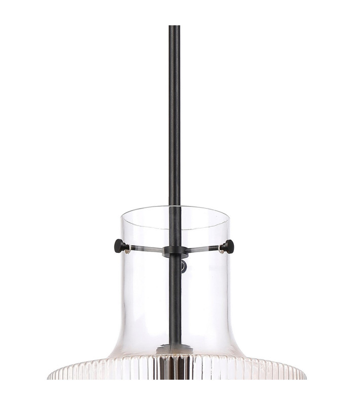 Lockport Fluted Ribbed Glass Pendant 1 x E27 Satin Black/Clear Glass-7