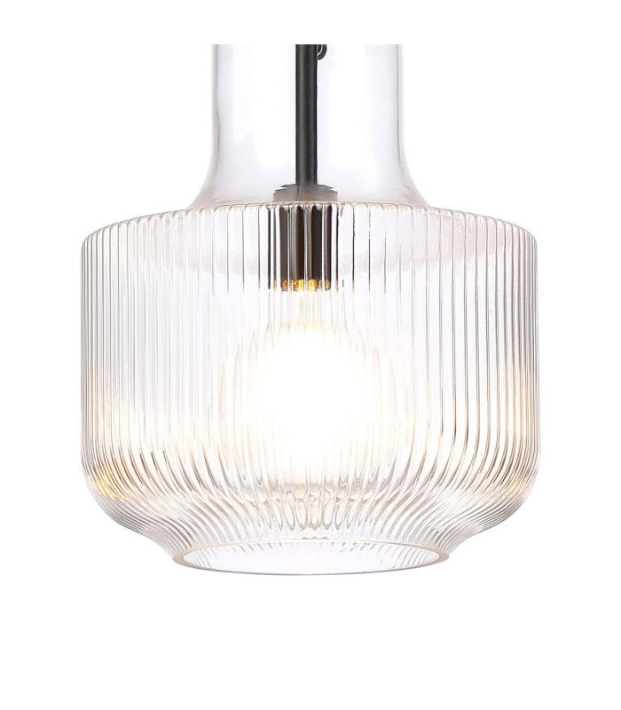 Lockport Fluted Ribbed Glass Pendant 1 x E27 Satin Black/Clear Glass-8