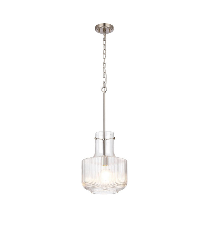 Lockport Fluted Ribbed Glass Pendant 1 x E27 Satin Nickel/Clear Glass-4