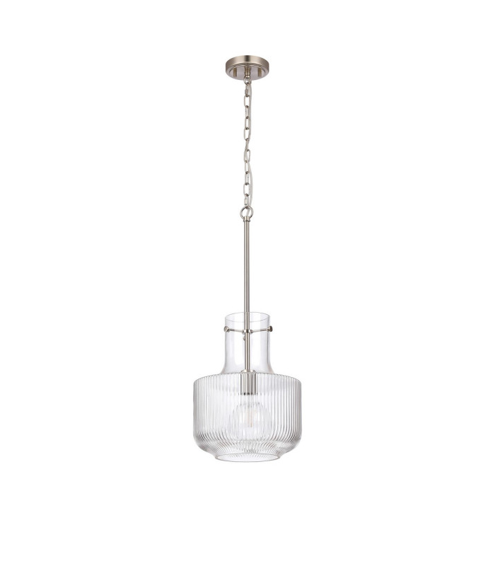 Lockport Fluted Ribbed Glass Pendant 1 x E27 Satin Nickel/Clear Glass-5