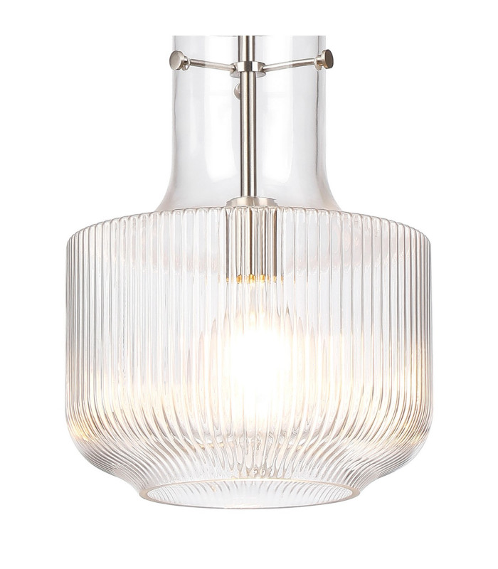 Lockport Fluted Ribbed Glass Pendant 1 x E27 Satin Nickel/Clear Glass-8