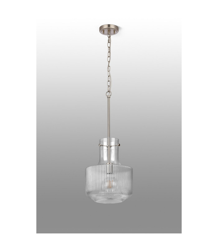 Lockport Fluted Ribbed Glass Pendant 1 x E27 Satin Nickel/Clear Glass-9
