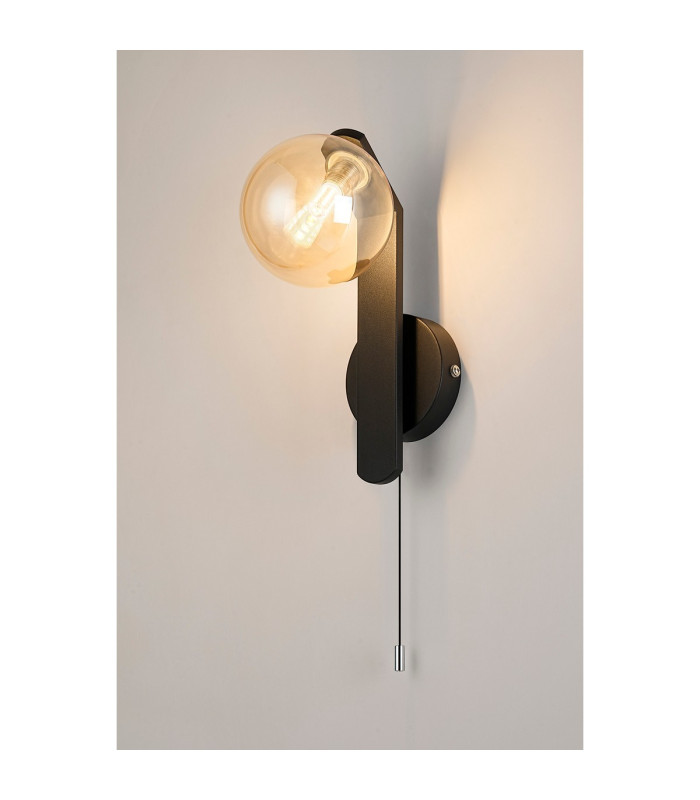 Cortland Pull Switch Wall Light 1 Light G9 IP44 Black/Polished Chrome/Amber Smooth Round Glass-3