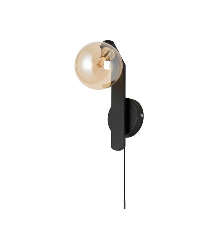 Cortland Pull Switch Wall Light 1 Light G9 IP44 Black/Polished Chrome/Amber Smooth Round Glass-4