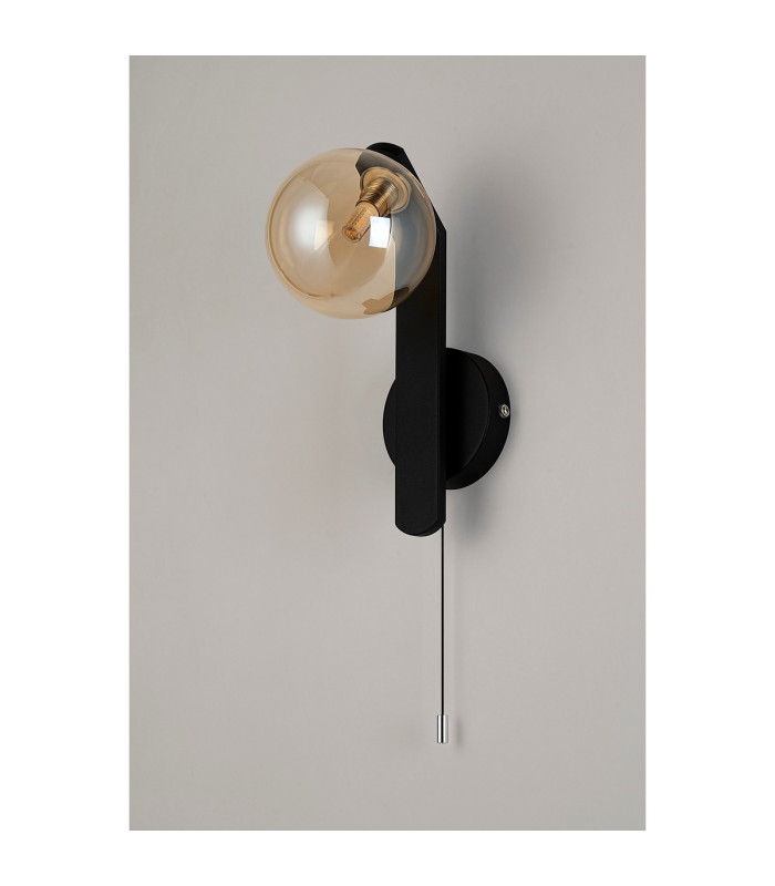 Cortland Pull Switch Wall Light 1 Light G9 IP44 Black/Polished Chrome/Amber Smooth Round Glass-5