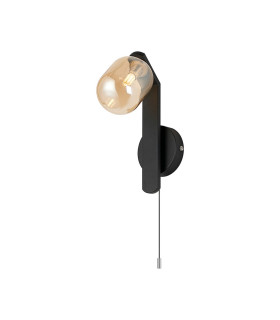 Cortland Pull Switch Wall Light 1 Light G9 IP44 Black/Polished Chrome/Amber Smooth Tubular Glass-1