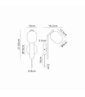 Cortland Pull Switch Wall Light 1 Light G9 IP44 Black/Polished Chrome/Amber Smooth Tubular Glass-2
