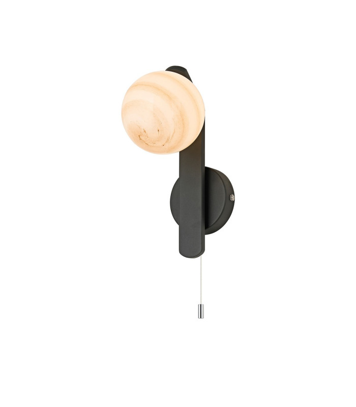 Cortland Pull Switch Wall Light 1 Light G9 IP44 Black/Polished Chrome/Brown Round Marble Effect Glass-1