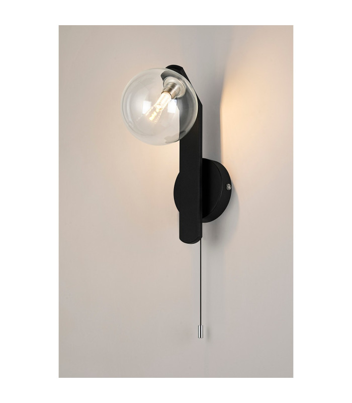 Cortland Pull Switch Wall Light 1 Light G9 IP44 Black/Polished Chrome/Clear Smooth Round Glass-3