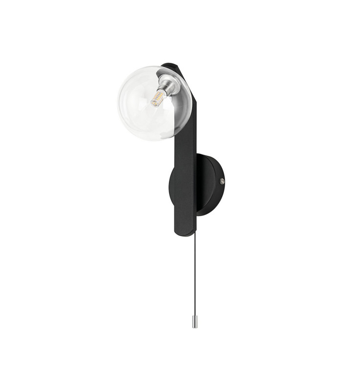 Cortland Pull Switch Wall Light 1 Light G9 IP44 Black/Polished Chrome/Clear Smooth Round Glass-4