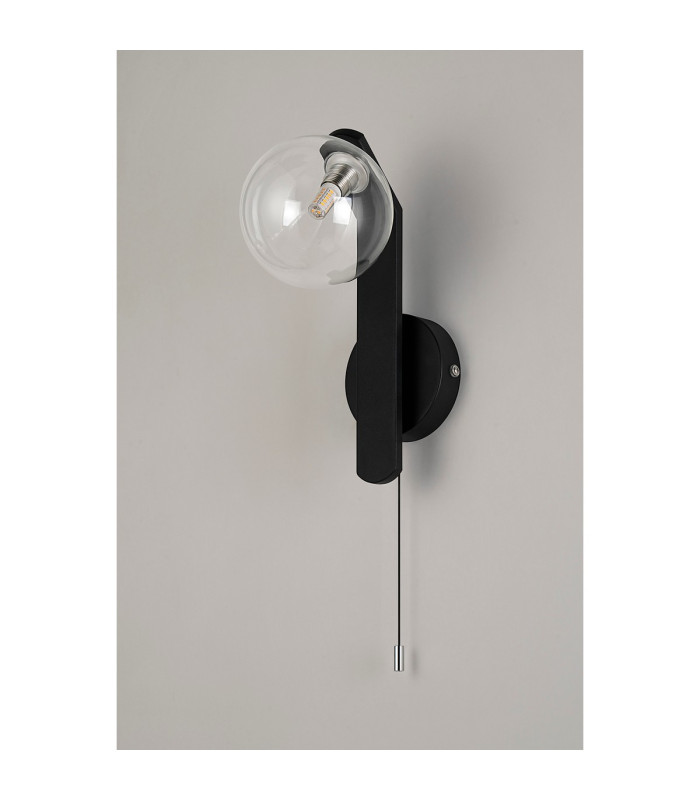 Cortland Pull Switch Wall Light 1 Light G9 IP44 Black/Polished Chrome/Clear Smooth Round Glass-5
