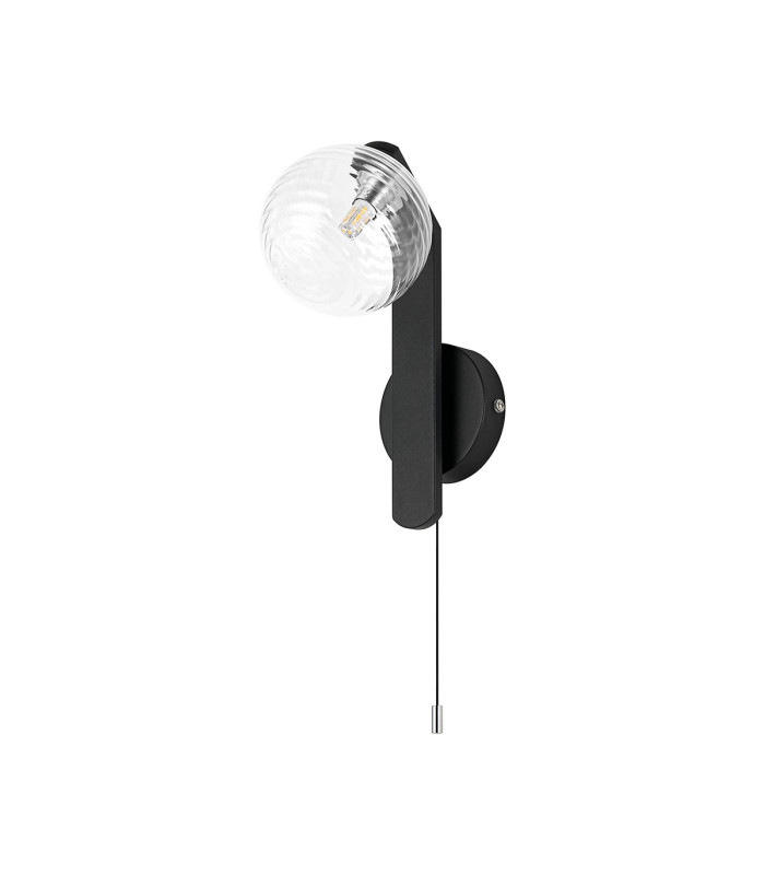Cortland Pull Switch Wall Light 1 Light G9 IP44 Black/Polished Chrome/Clear Ribbed Round Glass-4