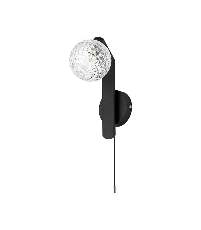 Cortland Pull Switch Wall Light 1 Light G9 IP44 Black/Polished Chrome/Clear Cross Pattern Round Glass-4