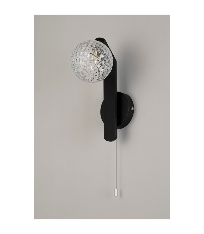 Cortland Pull Switch Wall Light 1 Light G9 IP44 Black/Polished Chrome/Clear Cross Pattern Round Glass-5