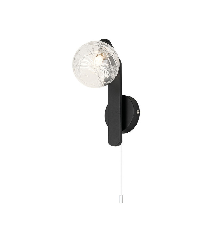Cortland Pull Switch Wall Light 1 Light G9 IP44 Black/Polished Chrome/Clear Dune Effect Round Glass-1
