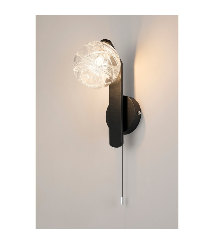 Cortland Pull Switch Wall Light 1 Light G9 IP44 Black/Polished Chrome/Clear Dune Effect Round Glass-3
