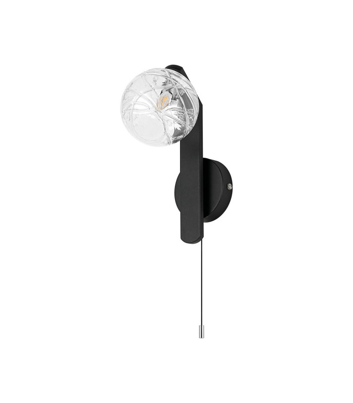 Cortland Pull Switch Wall Light 1 Light G9 IP44 Black/Polished Chrome/Clear Dune Effect Round Glass-4