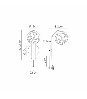 Cortland Pull Switch Wall Light 1 Light G9 IP44 Black/Polished Chrome/Clear Waved Round Glass-2