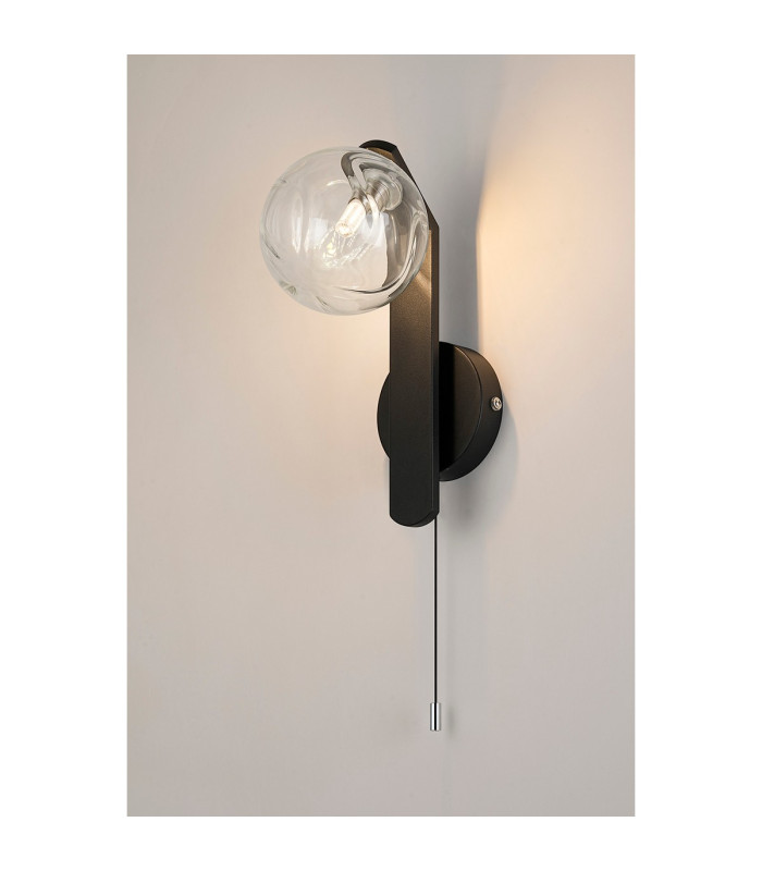 Cortland Pull Switch Wall Light 1 Light G9 IP44 Black/Polished Chrome/Clear Waved Round Glass-3
