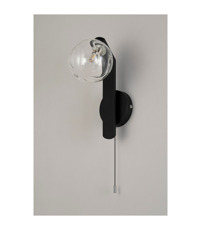 Cortland Pull Switch Wall Light 1 Light G9 IP44 Black/Polished Chrome/Clear Waved Round Glass-5