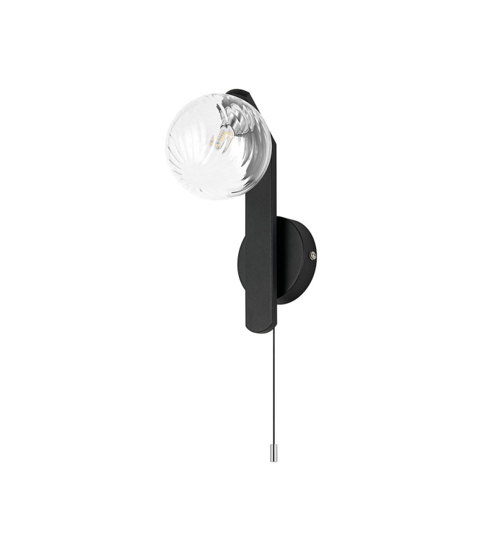 Cortland Pull Switch Wall Light 1 Light G9 IP44 Black/Polished Chrome/Clear Swirl Round Glass-4