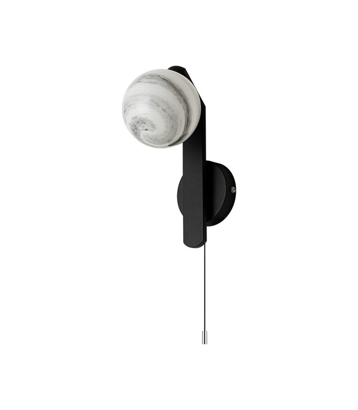 Cortland Pull Switch Wall Light 1 Light G9 IP44 Black/Polished Chrome/Grey Round Marble Effect Glass-4