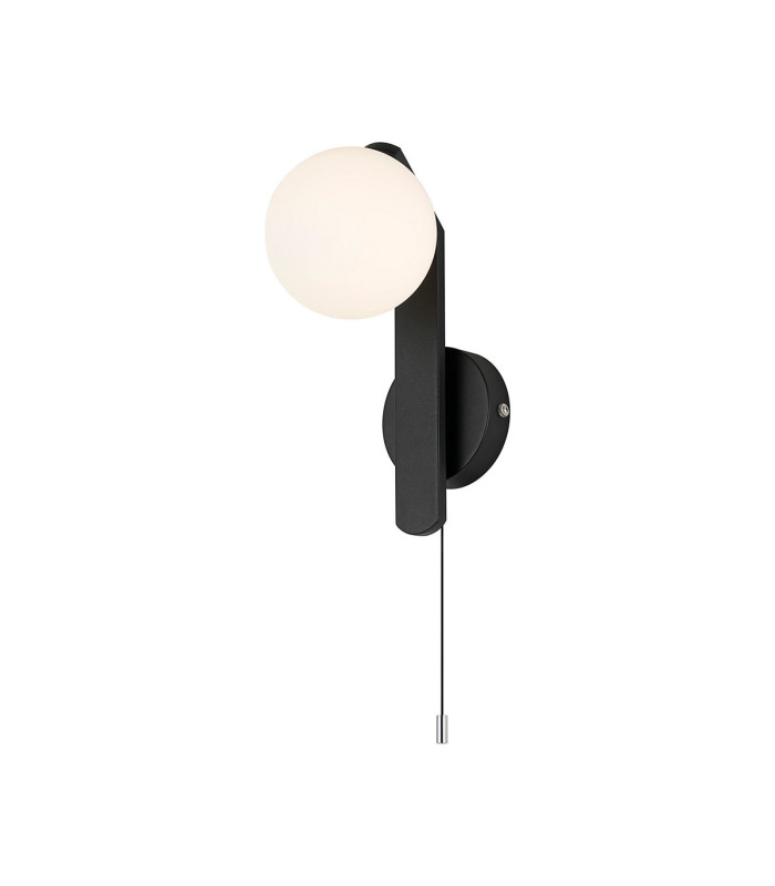 Cortland Pull Switch Wall Light 1 Light G9 IP44 Black/Polished Chrome/Opal Smooth Round Glass-1