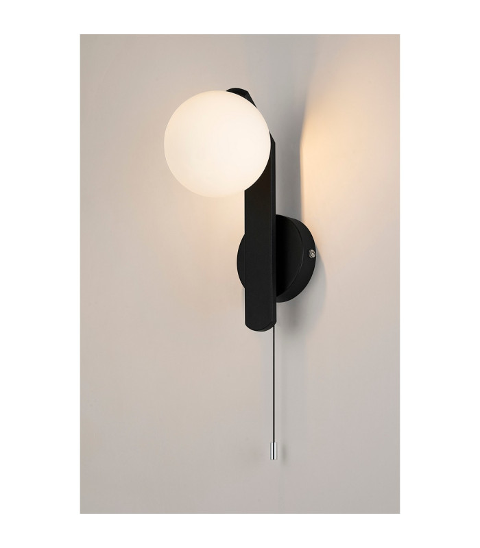Cortland Pull Switch Wall Light 1 Light G9 IP44 Black/Polished Chrome/Opal Smooth Round Glass-3