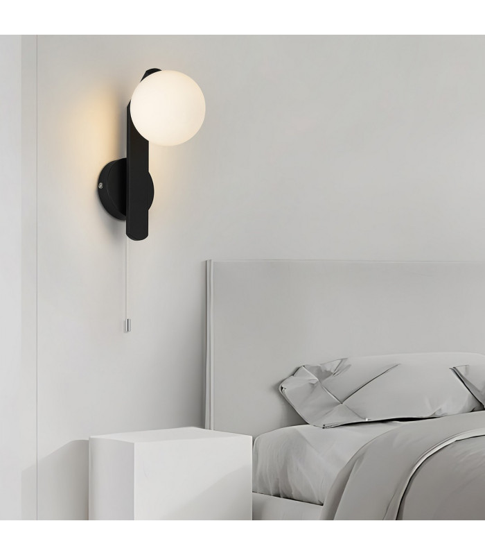 Cortland Pull Switch Wall Light 1 Light G9 IP44 Black/Polished Chrome/Opal Smooth Round Glass-5