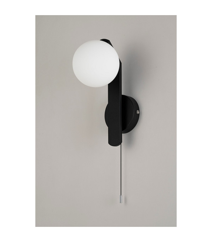 Cortland Pull Switch Wall Light 1 Light G9 IP44 Black/Polished Chrome/Opal Smooth Round Glass-8