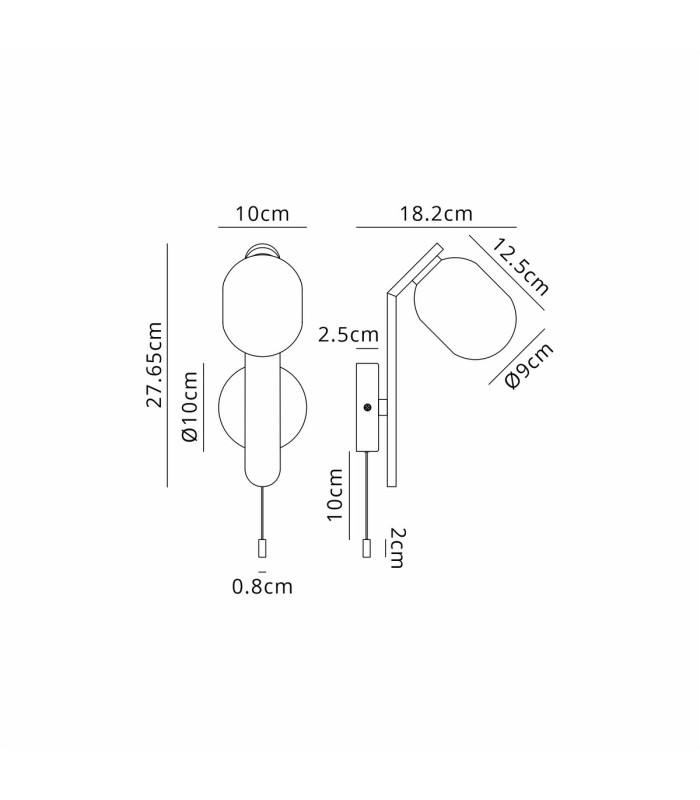 Cortland Pull Switch Wall Light 1 Light G9 IP44 Black/Polished Chrome/Opal Smooth Tubular Glass-2