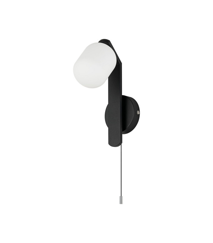 Cortland Pull Switch Wall Light 1 Light G9 IP44 Black/Polished Chrome/Opal Smooth Tubular Glass-4
