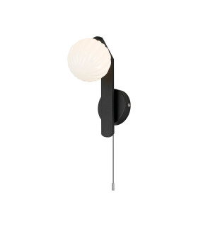 Cortland Pull Switch Wall Light 1 Light G9 IP44 Black/Polished Chrome/Opal Round Segment Glass-1