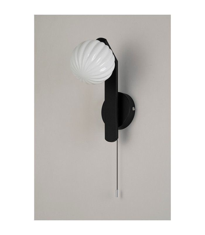 Cortland Pull Switch Wall Light 1 Light G9 IP44 Black/Polished Chrome/Opal Round Segment Glass-5