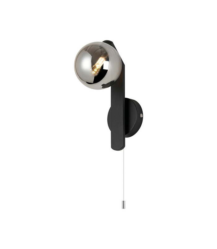 Cortland Pull Switch Wall Light 1 Light G9 IP44 Black/Polished Chrome/Smoke Smooth Round Glass-1
