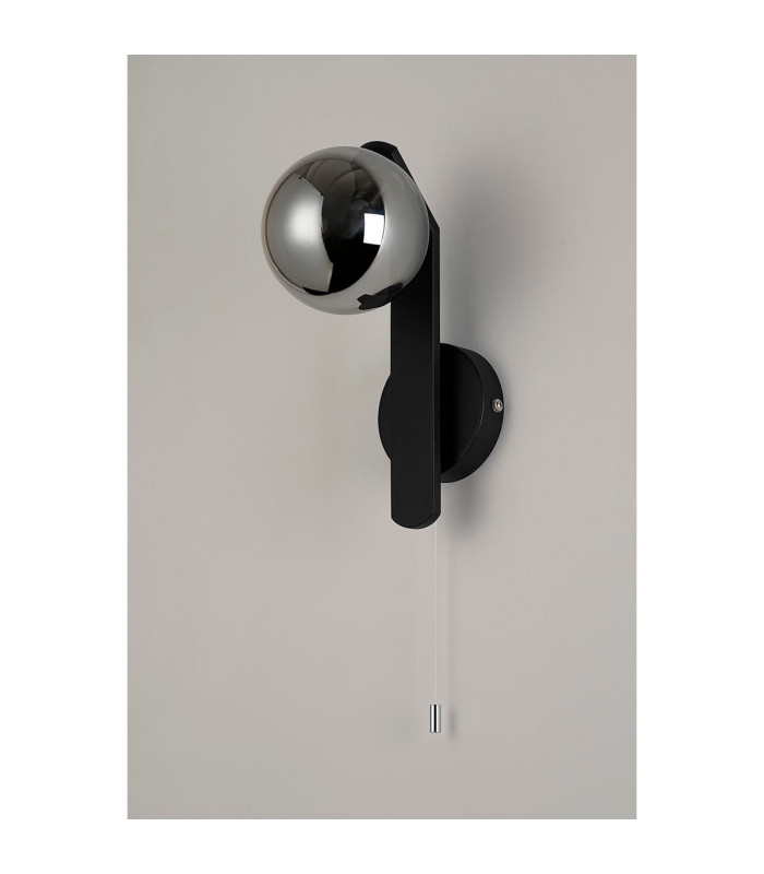 Cortland Pull Switch Wall Light 1 Light G9 IP44 Black/Polished Chrome/Smoke Smooth Round Glass-5
