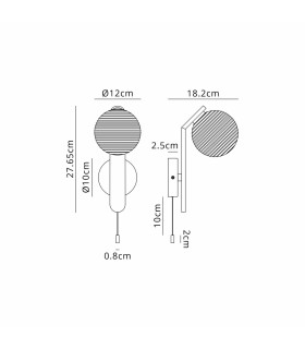 Cortland Pull Switch Wall Light 1 Light G9 IP44 Black/Polished Chrome/Smoke Ribbed Round Glass-2
